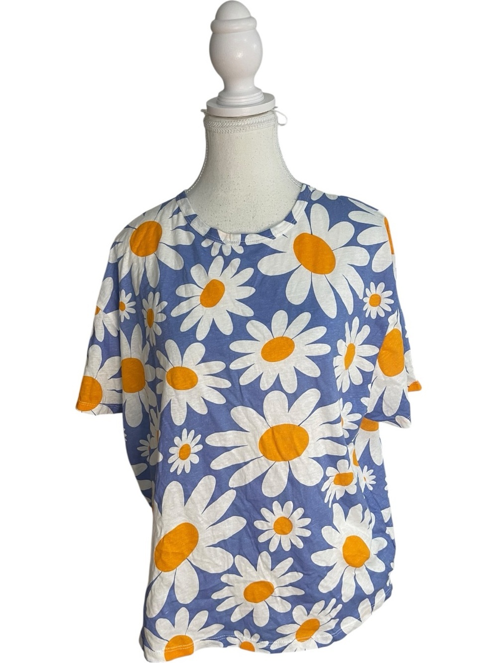 Zara Floral Print Graphic Cotton Tee T-Shirt Blue